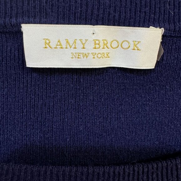 RAMY BROOK Dianna Sweater Top Womens XS Laser Cut Bell‎ Sleeve Navy Blue Capsule - Picture 9 of 11